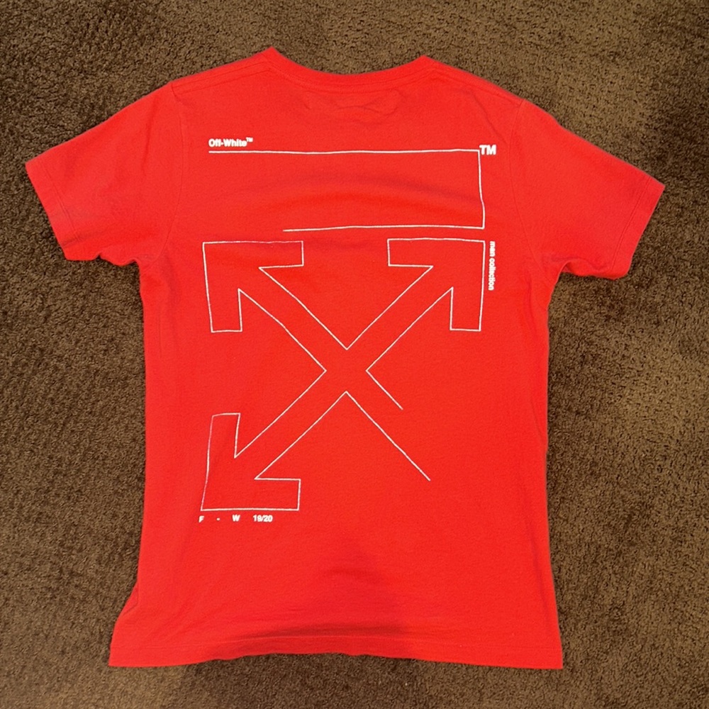 Reflective red off white t shirt.